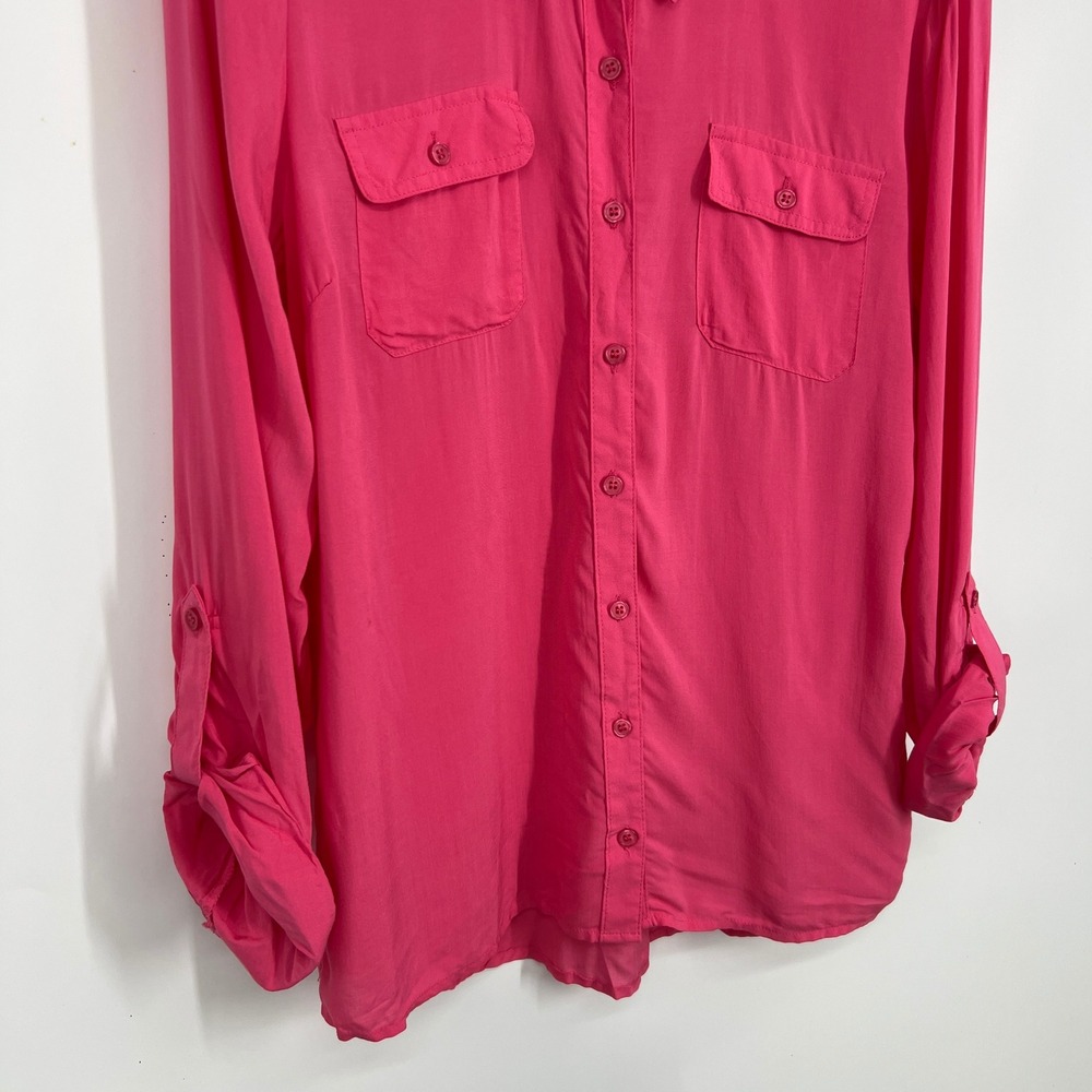 Maurices Womens Hot Pink Roll Tab Sleeve Utility Button Down Shirt Large - Picture 5 of 8
